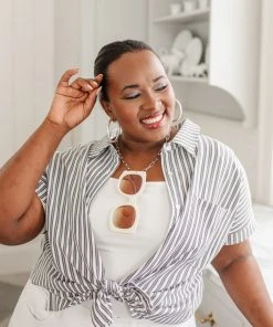 Ave Shops Clothing Marina Striped Top In Charcoal