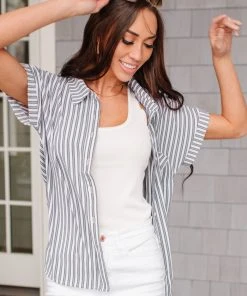 Ave Shops Clothing Marina Striped Top In Charcoal