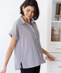 Ave Shops Clothing Marina Striped Top In Charcoal