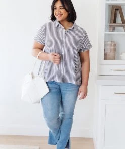 Ave Shops Clothing Marina Striped Top In Charcoal