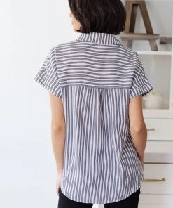 Ave Shops Clothing Marina Striped Top In Charcoal