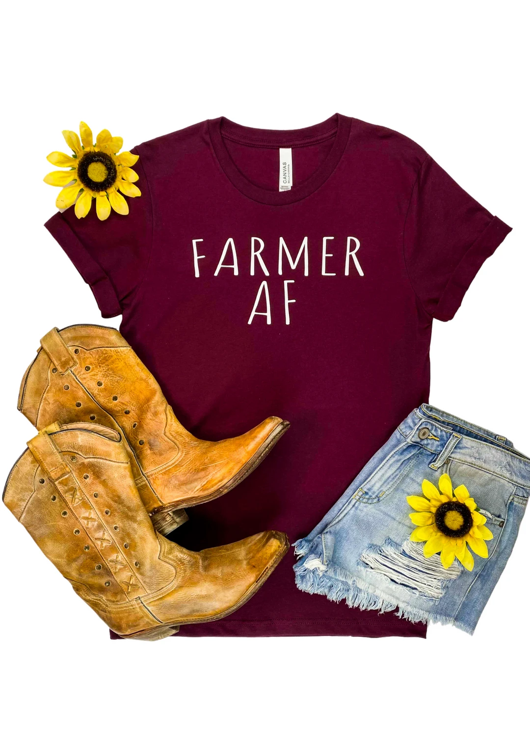 Maroon Farmer AF Short Sleeve Graphic Tee - The Cinchy Cowgirl CLEARANCE GRAPHICS CLOSEOUT 3 The Cinchy Cowgirl CLEARANCE GRAPHICS CLOSEOUT- Maroon Farmer AF Short Sleeve Graphic Tee