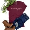The Cinchy Cowgirl Maroon You Can Do It, Love Coffee Short Sleeve Graphic Tee