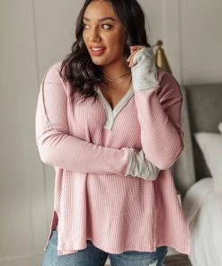 Ave Shops Clothing Mia Waffle Knit Long Sleeve In Pink