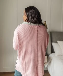Ave Shops Clothing Mia Waffle Knit Long Sleeve In Pink