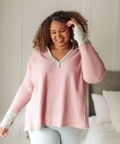 Ave Shops Clothing Mia Waffle Knit Long Sleeve In Pink