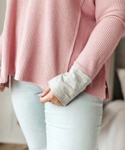 Ave Shops Clothing Mia Waffle Knit Long Sleeve In Pink