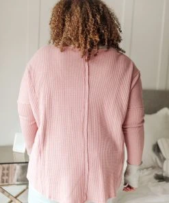 Ave Shops Clothing Mia Waffle Knit Long Sleeve In Pink