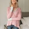 Ave Shops Clothing Mia Waffle Knit Long Sleeve In Pink