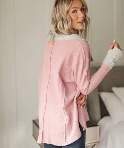 Ave Shops Clothing Mia Waffle Knit Long Sleeve In Pink