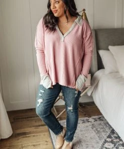 Ave Shops Clothing Mia Waffle Knit Long Sleeve In Pink