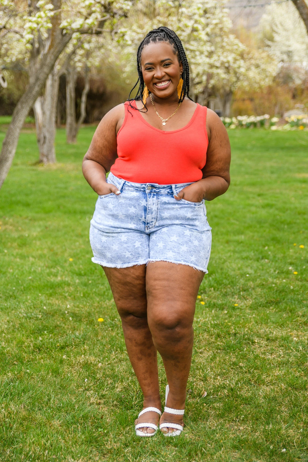 Ave Shops Mid-Rise Star Print Acid Wash Shorts | Stylish Bottoms & Jeans 7 Ave Shops Bottoms & Jeans Mid-Rise Star Print Acid Wash Shorts