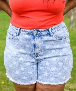 Ave Shops Bottoms & Jeans Mid-Rise Star Print Acid Wash Shorts