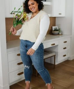 Ave Shops Bottoms & Jeans Midrise Destructed Hem Slim Fit