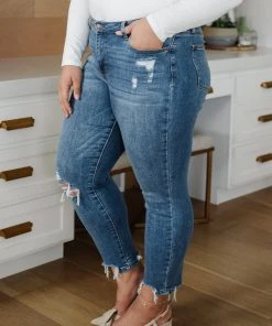 Ave Shops Bottoms & Jeans Midrise Destructed Hem Slim Fit