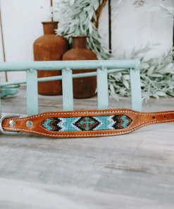 Shiloh Mint And Brown Beaded Cross Dog Collar Horse & Dog