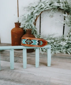 Shiloh Mint And Brown Beaded Cross Dog Collar Horse & Dog