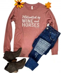 The Cinchy Cowgirl Mauve Motivated By Wine & Horses Long Sleeve Graphic Tee Clothing