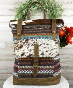 Myra Multi-Color Pattern & Cowhide Backpack