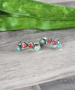 Blue Tortoise Jewelry Multi Color Petite Curved Stone Earrings