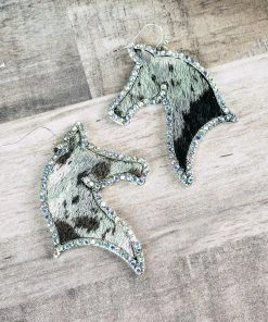 Blue Tortoise Multi Color Rhinestone Cowhide Horse Head Earrings