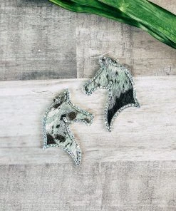 Blue Tortoise Multi Color Rhinestone Cowhide Horse Head Earrings