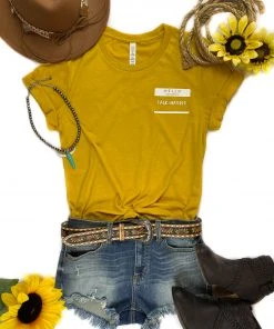 The Cinchy Cowgirl Mustard Hello Tack Hoarder Side Short Sleeve Tee Clothing