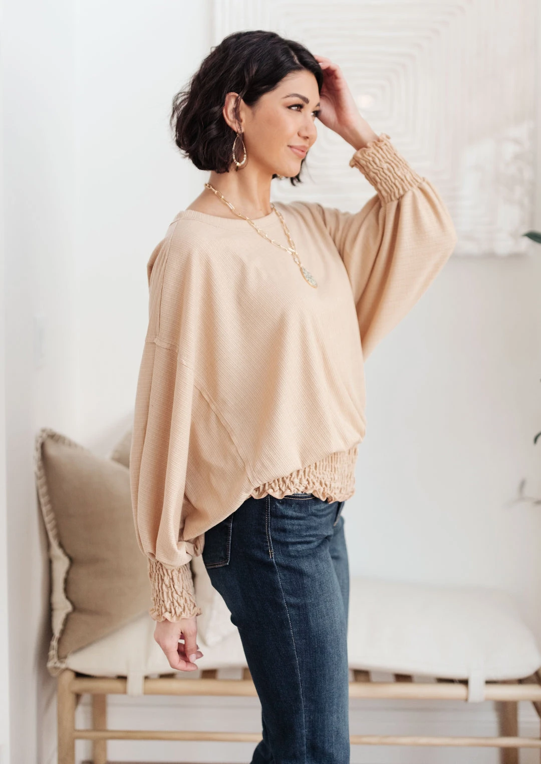 Ave Shops Next In Line Tan Long Sleeve Top | Stylish & Comfortable Blouse 4 Ave Shops Next In Line Top In Tan