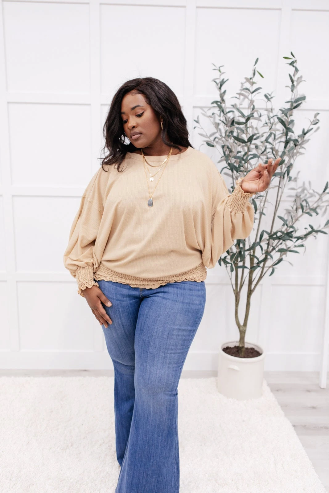 Ave Shops Next In Line Tan Long Sleeve Top | Stylish & Comfortable Blouse 5 Ave Shops Next In Line Top In Tan