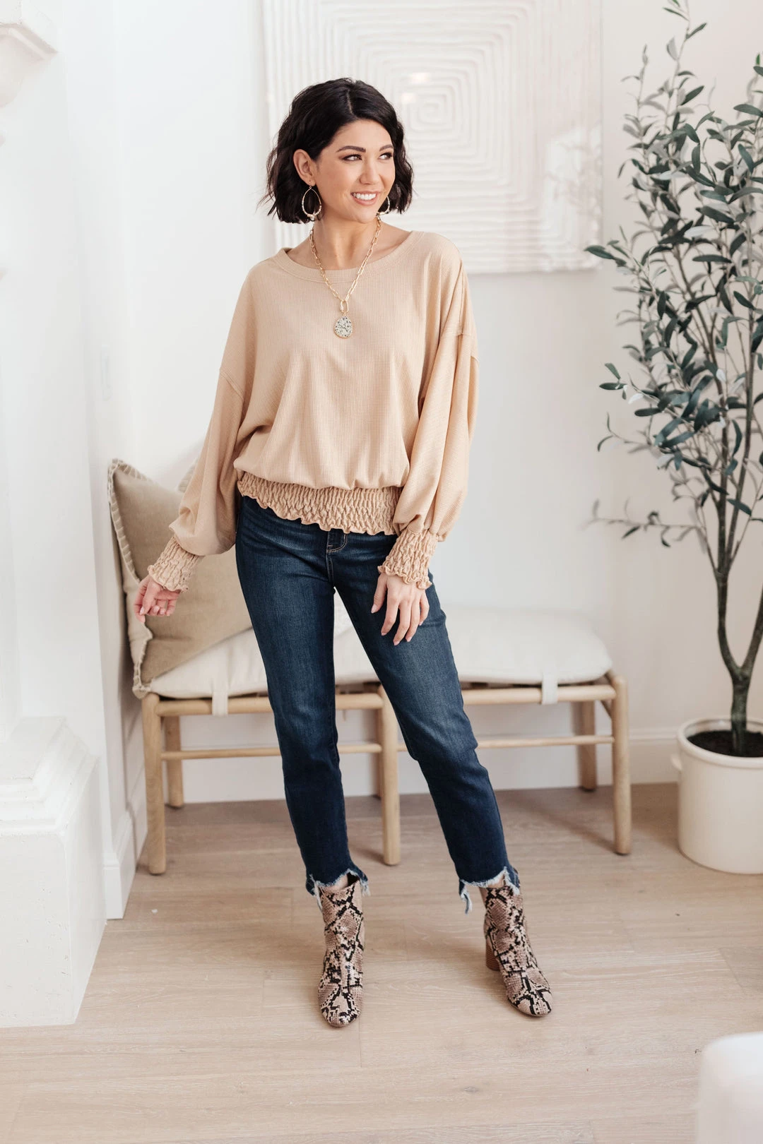 Ave Shops Next In Line Tan Long Sleeve Top | Stylish & Comfortable Blouse 8 Ave Shops Next In Line Top In Tan