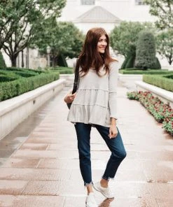 Ave Shops Nicely Done Tiered Top In Gray - Long Sleeve Tops for Women 21 Ave Shops Nicely Done Tiered Top In Gray Clothing