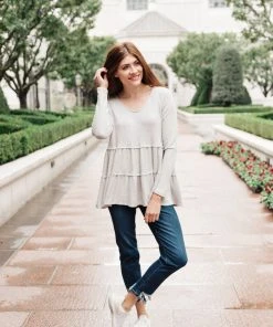 Ave Shops Nicely Done Tiered Top In Gray - Long Sleeve Tops for Women 19 Ave Shops Nicely Done Tiered Top In Gray Clothing