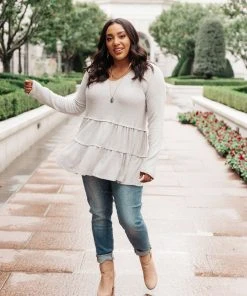 Ave Shops Nicely Done Tiered Top In Gray - Long Sleeve Tops for Women 18 Ave Shops Nicely Done Tiered Top In Gray Clothing