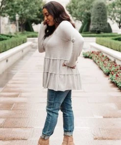 Ave Shops Nicely Done Tiered Top In Gray - Long Sleeve Tops for Women 23 Ave Shops Nicely Done Tiered Top In Gray Clothing