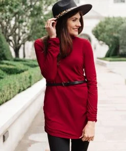 Ave Shops Clothing Nivia Draped Turtle Neck Tunic In Burgundy