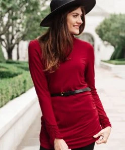 Ave Shops Clothing Nivia Draped Turtle Neck Tunic In Burgundy
