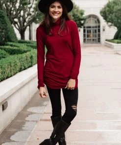 Ave Shops Clothing Nivia Draped Turtle Neck Tunic In Burgundy