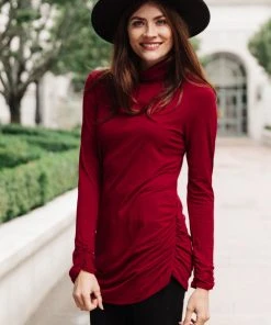 Ave Shops Clothing Nivia Draped Turtle Neck Tunic In Burgundy
