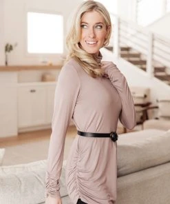 Ave Shops Nivia Draped Turtle Neck Tunic in Mocha | Long Sleeve Tops for Women 32 Ave Shops Clothing Nivia Draped Turtle Neck Tunic In Mocha