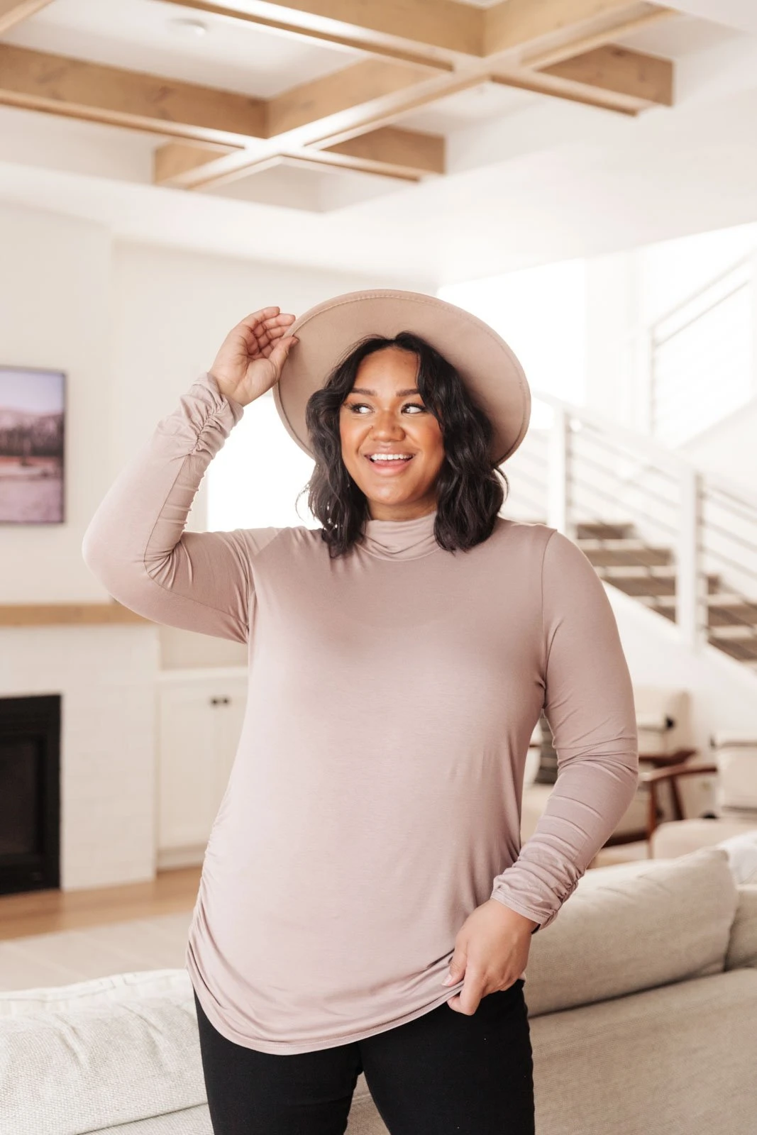 Ave Shops Nivia Draped Turtle Neck Tunic in Mocha | Long Sleeve Tops for Women 16 Ave Shops Clothing Nivia Draped Turtle Neck Tunic In Mocha