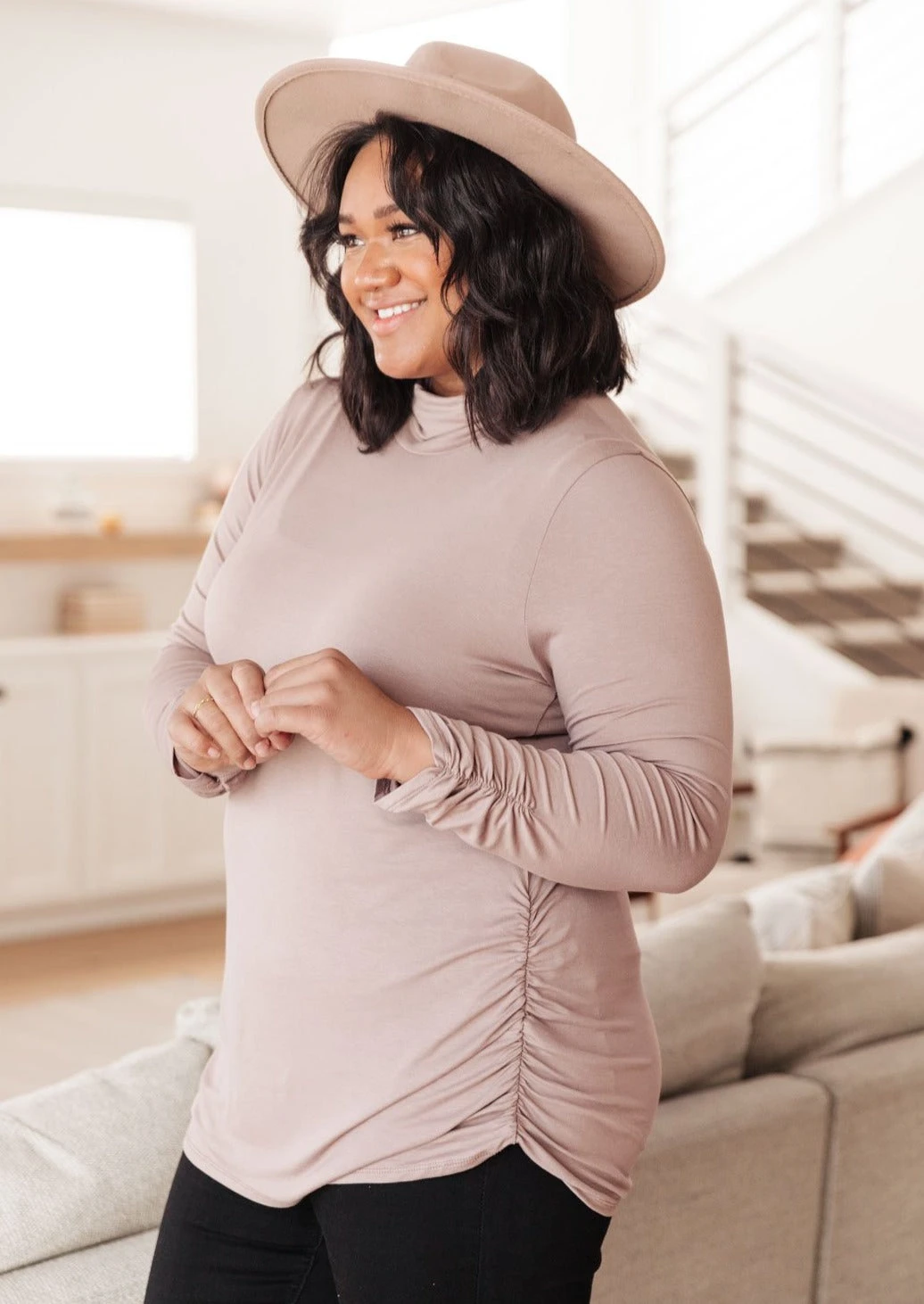 Ave Shops Nivia Draped Turtle Neck Tunic in Mocha | Long Sleeve Tops for Women 3 Ave Shops Clothing Nivia Draped Turtle Neck Tunic In Mocha