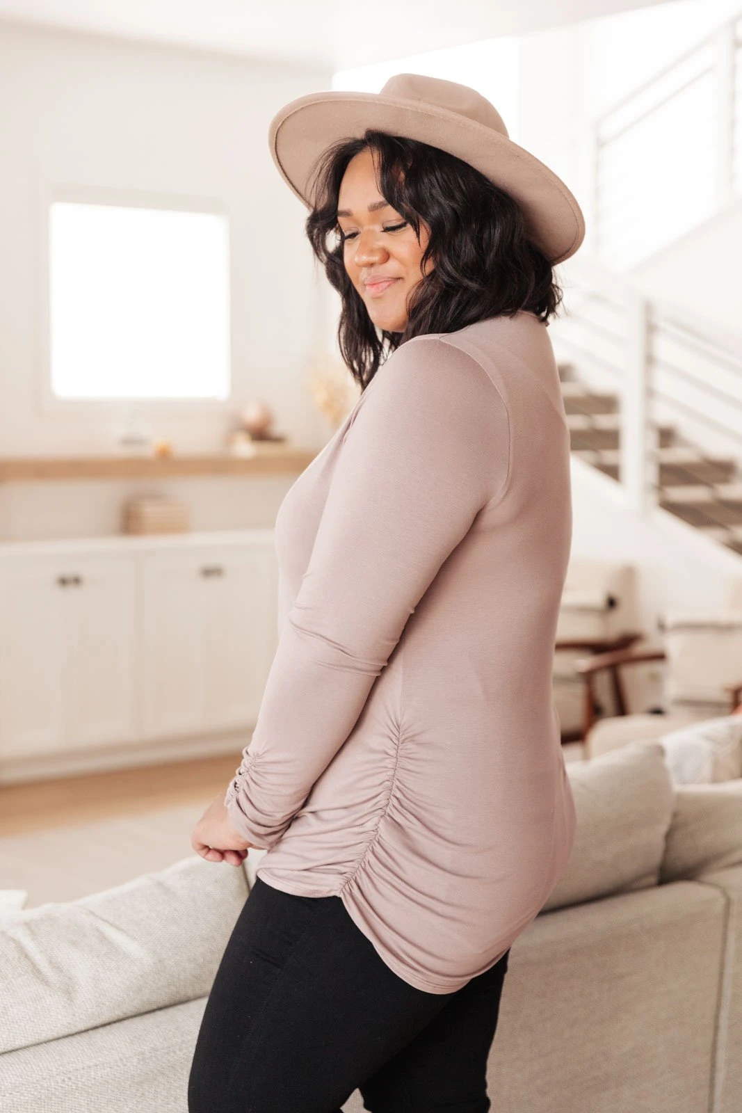 Ave Shops Nivia Draped Turtle Neck Tunic in Mocha | Long Sleeve Tops for Women 17 Ave Shops Clothing Nivia Draped Turtle Neck Tunic In Mocha