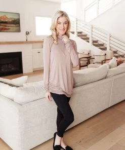 Ave Shops Nivia Draped Turtle Neck Tunic in Mocha | Long Sleeve Tops for Women 23 Ave Shops Clothing Nivia Draped Turtle Neck Tunic In Mocha