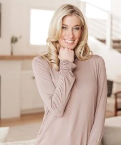 Ave Shops Nivia Draped Turtle Neck Tunic in Mocha | Long Sleeve Tops for Women 24 Ave Shops Clothing Nivia Draped Turtle Neck Tunic In Mocha