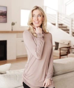 Ave Shops Nivia Draped Turtle Neck Tunic in Mocha | Long Sleeve Tops for Women 29 Ave Shops Clothing Nivia Draped Turtle Neck Tunic In Mocha