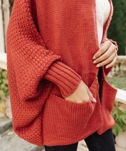 Ave Shops Not Your Grandmother's Cardigan In Rust Cardigans, Sweaters, Outerwear