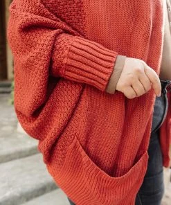 Ave Shops Not Your Grandmother's Cardigan In Rust Cardigans, Sweaters, Outerwear
