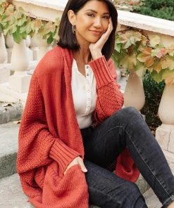 Ave Shops Not Your Grandmother's Cardigan In Rust Cardigans, Sweaters, Outerwear