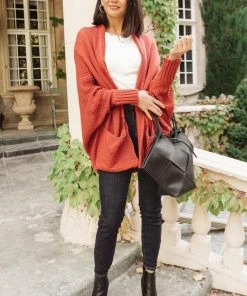 Ave Shops Not Your Grandmother's Cardigan In Rust Cardigans, Sweaters, Outerwear