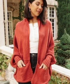 Ave Shops Not Your Grandmother's Cardigan In Rust Cardigans, Sweaters, Outerwear